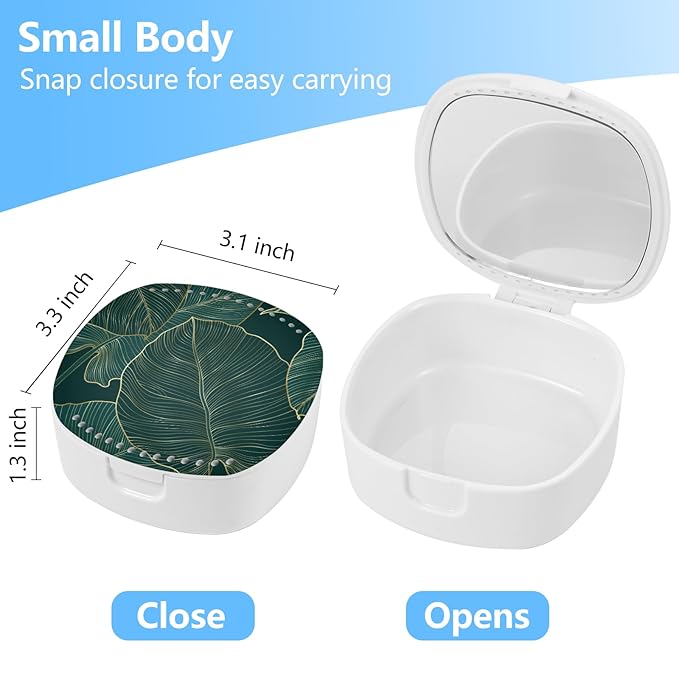 Retainer Case with Mirror & Ventilation - Night Guard & Orthodontic Aligner Case, Dark Green Leaves