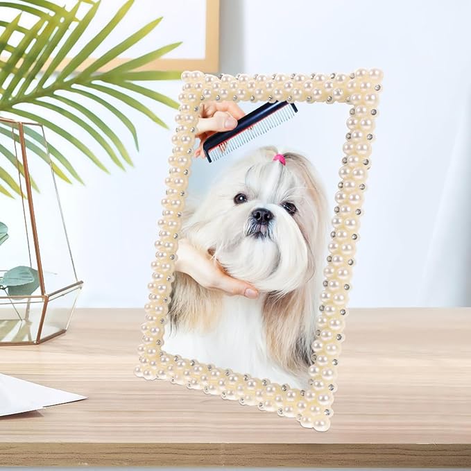 NOLITOY 5x7 Vintage Pearl Picture Frame, Ornate White Resin Desktop Photo Display with Stand, Antique Aesthetic Decorative Frame for Wedding, Anniversary & Home Tabletop Decor