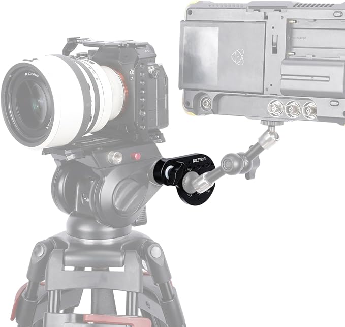 Niceyrig Video Tripod Extension Side Plate with Cold Shoe 1/4'' & 3/8'' ARRI Hole, M8 Threaded 30-Gear Type Rosette Mount Adapter Applicable for Benro, Miliboo, Teris, Weifeng - 592