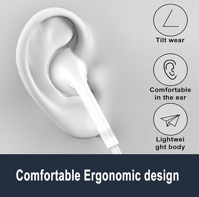 2 Packs USB C Headphones，Type C for iPhone Wired Headphones for iPhone 16/15/17 Earbuds with Mic and Volume Control，Hi-Fi Stereo In Ear Earphones for Galaxy S24/S23~S20/Ultra Note 10/20，Black+White