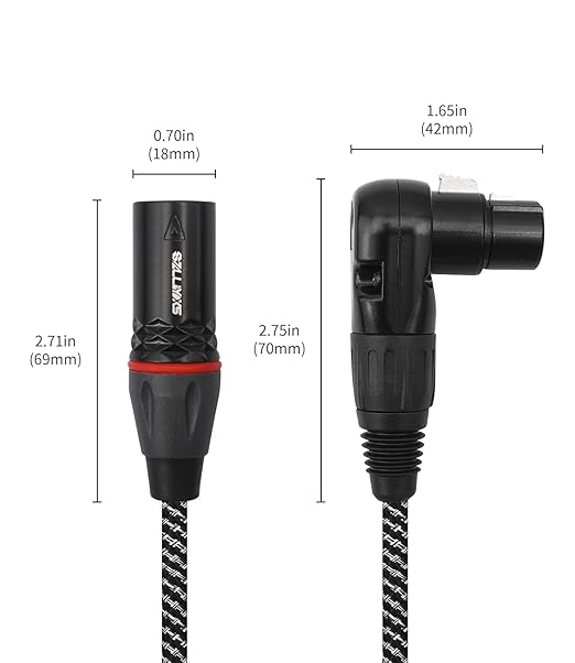 2 Pack Right Angle XLR Cable, 3 FT,Adjustable-Angle Female to Straight Male Microphone Mic Cable Cord, 90 Degree XLR Female Adapter for Sound Devices Mixer Recorder