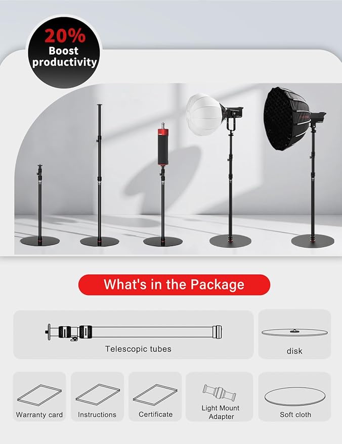 IFOOTAGE A400 Round Base Monopod, 79'' Photography Light Stand Flat Base, Aluminum Studio Stand Camera Tripod Monopod for DSLR Camera, Light, Live Streaming, Vlogging, Payload 10KG/22LBS (2 Pack)