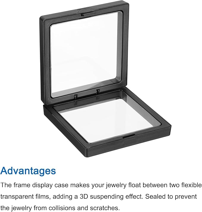 MECCANIXITY Floating Frame Display Holder Stand 3D Jewelry Display Boxs 3.54 x 3.54 x 0.79 Inch Black for Ring Necklace Bracelet Earring Pack of 2