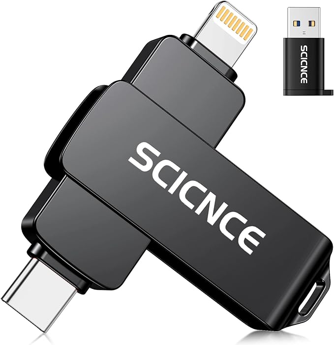 SCICNCE 512GB Flash Drive Intended for iPhone, USB Memory Stick Storage Backup for Photos Videos, Plug and Play No APP Required, Compatible with iPhone iPad Android and Computers (Metal Gray)