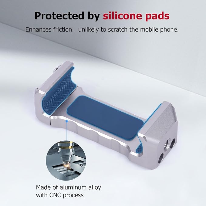 Came-TV Universal Aluminum Phone Clamp with Cold Shoe & 1/4" Threads – CNC-Machined Grip for 60-80mm Smartphones (Tripod/Mic/Light Mount) (61035)
