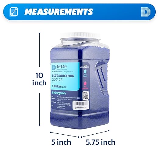 Dry & Dry [5 LBS] Blue Indicating Silica Gel Beads Desiccants (Industry Standard 3-5 mm) - Reusable Desiccant Beads Silica Beads(Blue to Pink)