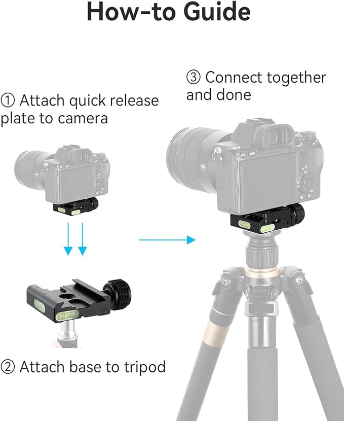 UTEBIT 50mm Arca Swiss Quick Release Plate, Aluminum QR Clamp Adapter Set with 3/8"&1/4" Screw Hole, Built-in Bubble Level Compatible with Manfrotto DSLR Camera Tripod Ball Head Monopod