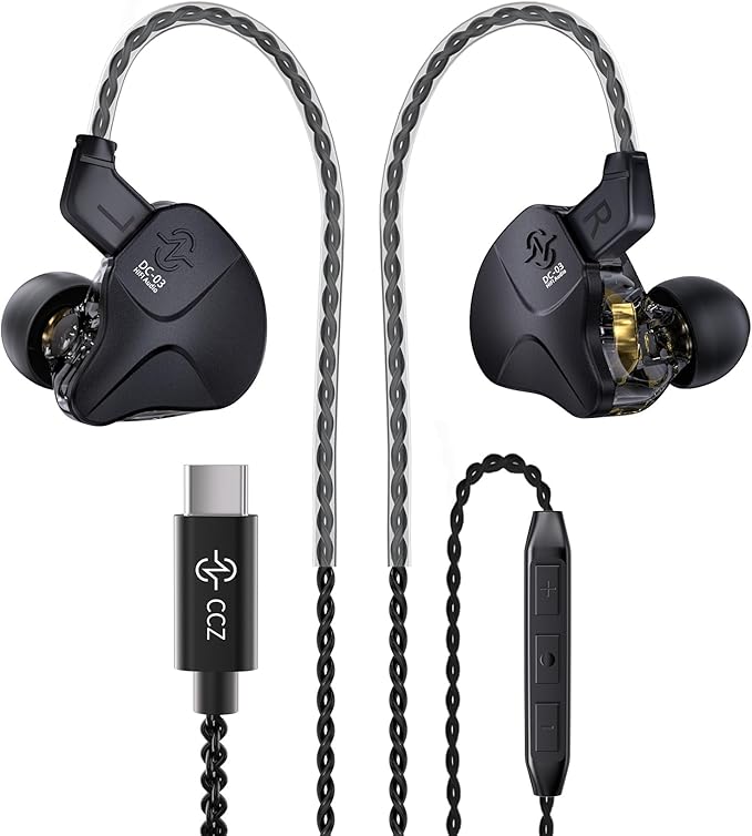 CCZ DC03 USB C Wired Headphones with Mic, Type C Earphones Wired Earbuds for iPhone 16/15 Pro Max Plus, Bass Stereo Noise Canceling IEMs for Gaming, in Ear Monitor Headphones for Musician Singers Call