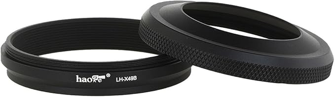 Haoge LH-X49B 2in1 All Metal Ultra-Thin Lens Hood with Adapter Ring Set for Fuji Fujifilm FinePix X70 X100 X100S X100T X100F Camera Black Replaces Fujifilm LH-X100 AR-X100 LH-X70