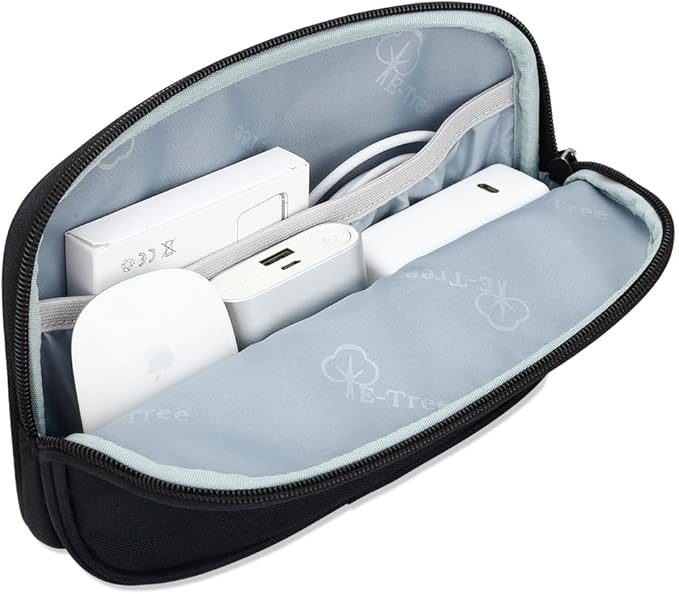 Travel Case Organizer for Small Electronics and Accessories,Tech Bag, Travel Essentials for Mouse, Cord, Charger, Phone, Earphone, Power Bank, Hub, Toiletries, Cosmetics, Personal Items (Black)