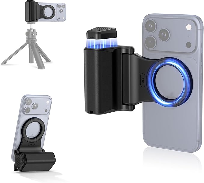 JJC Upgraded Magnetic Phone Camera Grip with Remote, Cell Phone Camera Grip Handle Compatible with MagSafe iPhone Android Phones, with 1/4" Tripod Screw for Vlogging Video Recording Selfie