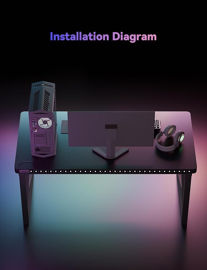 RGB Backlight for PC & Mac, LED Strip Light Sync with Screen Color or Music, Stick to The Edge of Your Desk, LEDs for Desk Gaming, USB Port, Software Control, 6.57ft / 2m