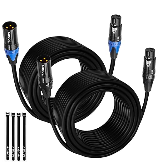 XLR Cable 50 ft 2 Pack, Premium Balanced Microphone Cables with Gold-Plated 3 Pin, XLR Male to Female Mic Cord for Microphones, Preambles, Speaker Systems, Radio Station and More