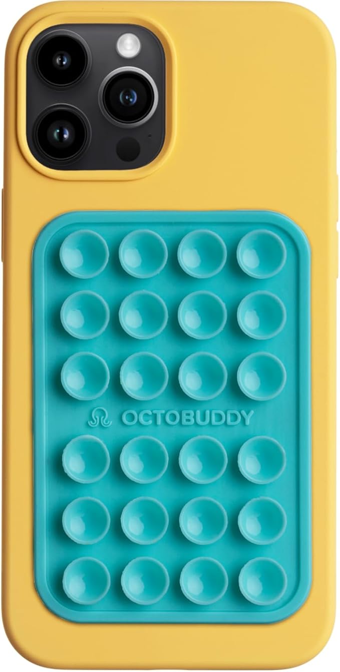 OCTOBUDDY Classic - Silicone Suction Phone Case Adhesive Mount - Hands-Free, Strong Grip Holder for Selfies & Videos - iPhone & Android Compatible - 2.25″ x 3.25″, Pastel Turquoise