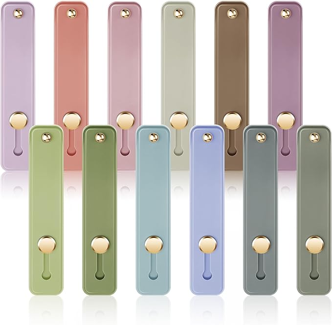 Weewooday 12 Pcs Phone Grip Strap Telescopic Finger Strap Bracket Portable Phone Finger Kickstand Handle Grip Holder(Morandi Colors)
