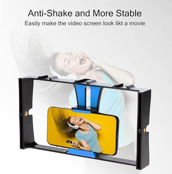 Phone Video Camera Cage, ABS Handheld Smartphone Video Stabilizer Rig, Adjustable Clamp 4.3-10.8cm - Lightweight Durable Design, Multi - Cold Shoe Mounts, Ideal for Livestreami (Blue)
