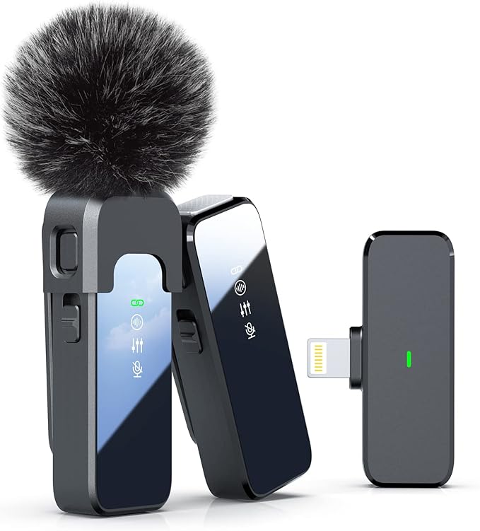 Rythflo Wireless Lavalier Microphone for iPhone 14/13/12 with Noise Cancellation, 100ft Transmission, 18H Battery Life, Lightning Lapel Microphone Wireless for Video Recording, Vlog, Streaming