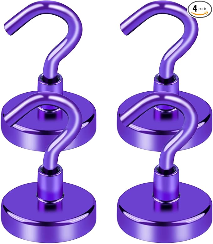 LOVIMAG Cruise Ship Essentials, 85Lb Magnetic Hooks for Cruise Cabins, Purple Strong Magnetic Hooks for Hanging, Refrigerator, Celling, Grill, Fridge, Kitchen-4Pack
