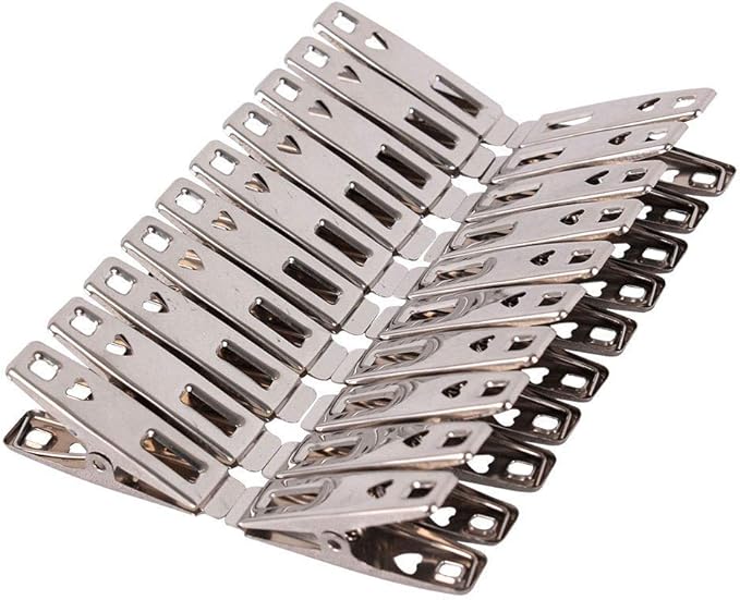 FOMMEN Stainless Steel Clothespins 80 Pack Binder Clips,Heavy Duty Clothespin，All Purpose Heavy Duty Air Tight Seal Good Grip Clips,Metal Clothes Clips for Clothes Sock Food Sealing Photos