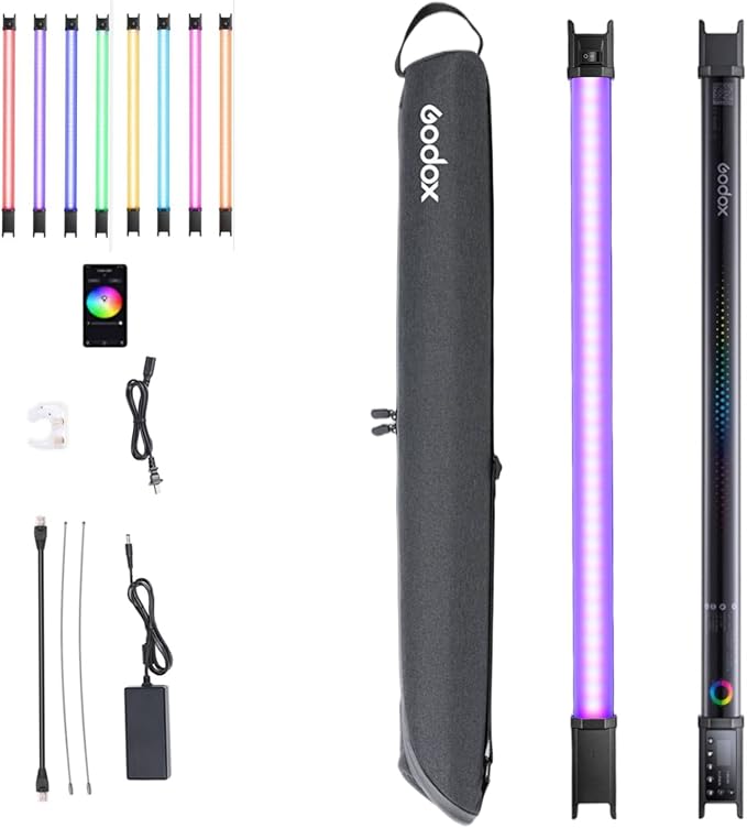 Godox TL60 RGB Tube Light, Full Color RGB LED Video Light, 2700K-6500K Rechargeable Dimmable LED Light Stick, CRI 96+, TLCI 98+ with Built-in 2600mAh Battery and APP DMX Control