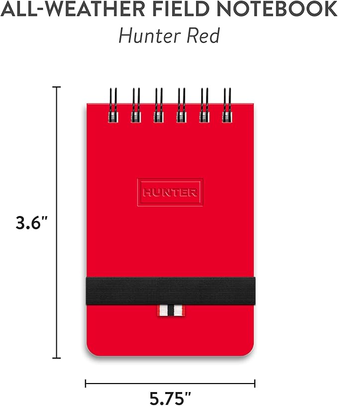 Hunter - All Weather Field Book, 5.75” X 3.6” 128 Pg Outdoor Notebook With Elastic Band to Protect Notes, Pocket Journal With Dot Grid Stone Paper for Surveying, Water & Tear Resistant, Hunter Red