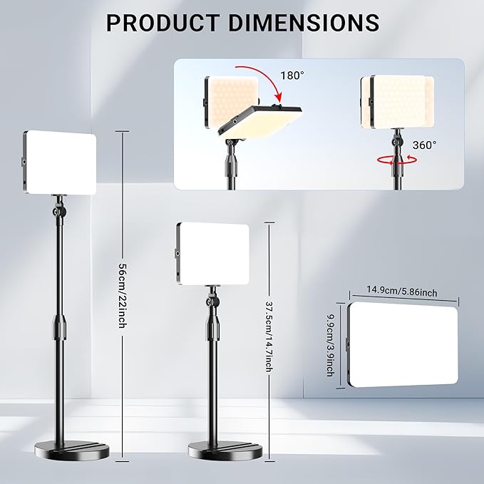 LED Video Light with Stand, Home Studio Back Lights, Photo Lights with Color Filters for Close Photography Lighting YouTube Video Recording, Desk Game Steaming