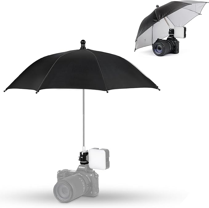 3 Level Height Adjustable Camera Hot Shoe Umbrella, Upgrade Rain Umbrella with Cold Shoe Mount, Rain Cover Protector Sunshade for Canon Sony Nikon Fuji DSLR & Mirrorless Camera