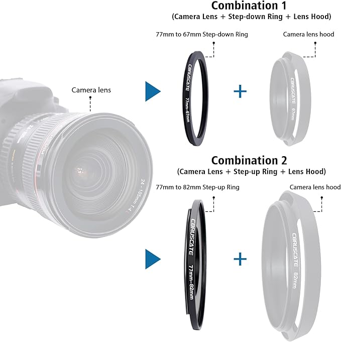 9Pcs 77mm Filter Ring Adapter Set,Filter Metal Stepping Rings for All Brands UV ND CPL 77-46mm,77-49mm,77-52mm,77-55mm,77-58mm,77-62mm,77-67mm,77-72mm,77-82mm