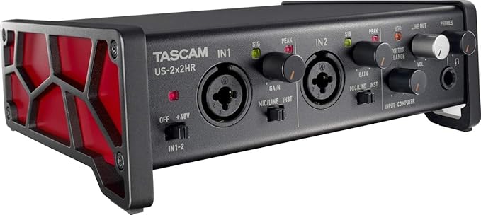 Tascam US-2x2HR 2 Mic 2IN/2OUT High Resolution Versatile USB Audio Interface for Recording, Streaming, Podcasting, Songwriting