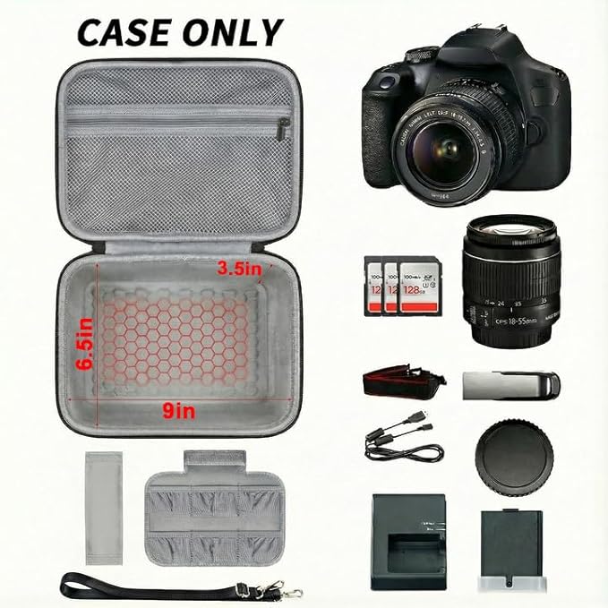 Comecase Hard Camera Case for Canon EOS Rebel T7 R50 R100 R10 R5 R6 R8 Mark II, DSLR Mirrorless Camera Bag with 6 Slots &Adjustable Divider for Lens and Accessories, Travel Storage, Jet Black
