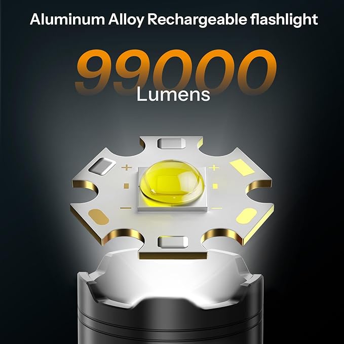 LED Rechargeable Flashlight, Professional 990,000 High Lumens Tactical Flashlight for Emergency, Power Outages, Camping, Waterproof Handheld Torch for Night Dog Walking Hiking