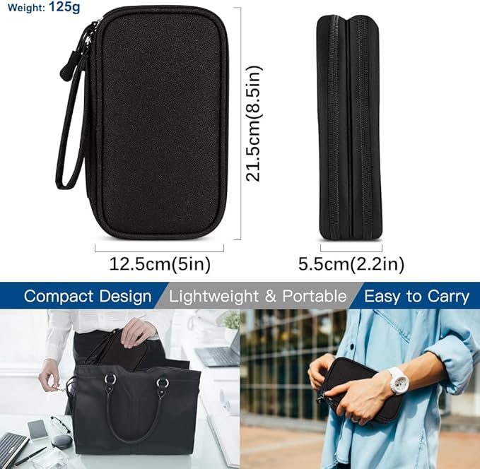 HCFGS Travel Cable Organizer,Electronics Organizer Case Portable Travel Pouch Waterproof Double Layers All-in-One Storage Bag for Cable,Cord,Charger,Phone-Black