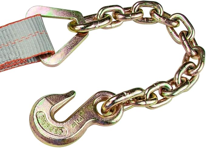 VULCAN Ratchet Strap with Chain Anchors - 2 Inch x 27 Foot - 2 Pack - Silver Series - 3,600 Pound Safe Working Load
