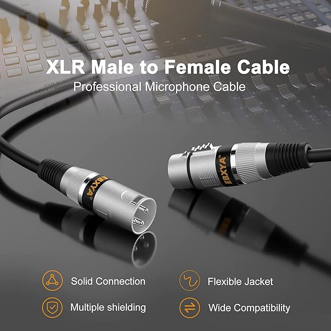 EBXYA XLR Cables 75ft 2 Pack - Premium Balanced Microphone Cable with 3-Pin XLR Male to Female Cable