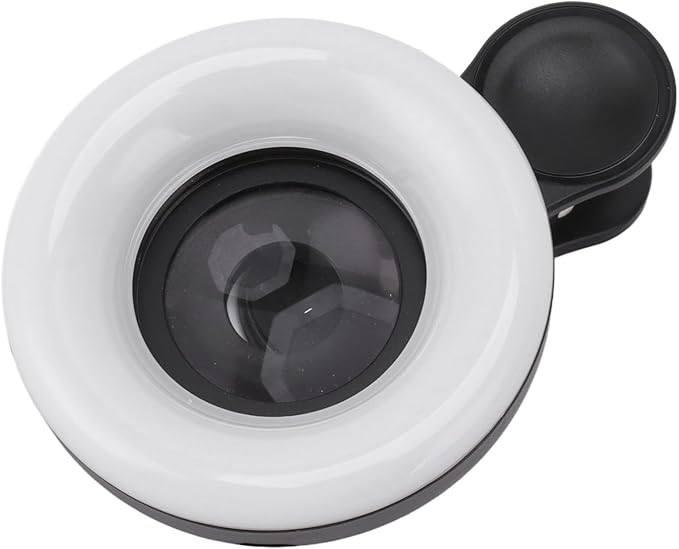 15X 2800 to 6500K Phone Macro Lens Mobile Phone Light Lens Phone Clip On Macro Lens Phone Camera Loop Light with Fill Light for Recording (Black)
