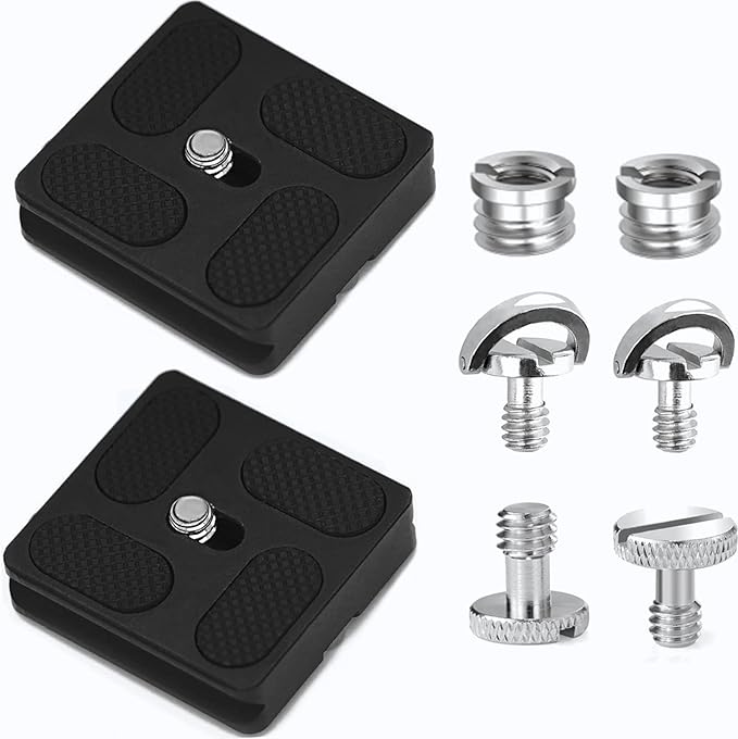 Aluminum Metal Quick Release Plate with 1/4" D-Ring Screw/Slotted Screw and 3/8" to 1/4" Mount Screw Adapter, Tripod Mounting Plate Fits Arca-Swiss for SLR Camera Tripod Ball Head (PU-40)