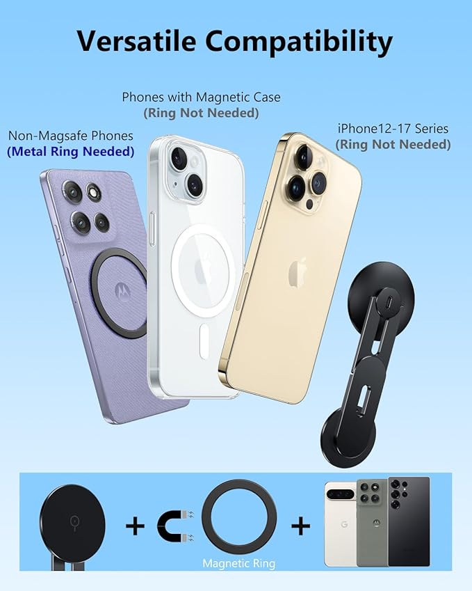 Magnetic Phone Holder for Laptop, MagSafe Laptop Phone Mount with Wirelesss Charger for iPhone 17/16/15/14/13/12, Magnetic Phone Mount for Tesla Model 3 Model Y/X/S (Black)