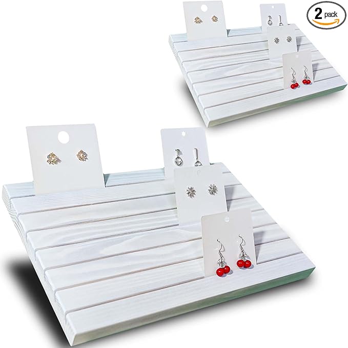 2pcs Wooden Portable Earring Display Stand Greeting card Business Card display Stand Earring card holder display stand for vendors Earring Cardboard for Selling Vintage White