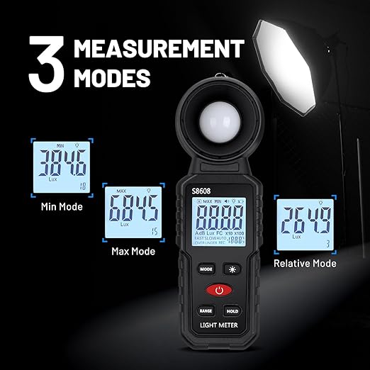 Mcbazel Digital Illuminance Light Meter, Photometer Light Intensity Sense Tester with LCD Display,Lux Meter Range up to 200,000 Lux for Grow Plants/Photography/Indoor/Garden
