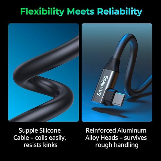 SMALLRIG USB4 40Gbps USB-C Cable, 240W Fast Charging & 8K@60Hz Video & 40Gbps Data Transfer, 35cm/13.8in Straight to Angled Connectors with Cable Tie, for MacBook for iPad Pro for iPhone - 5075