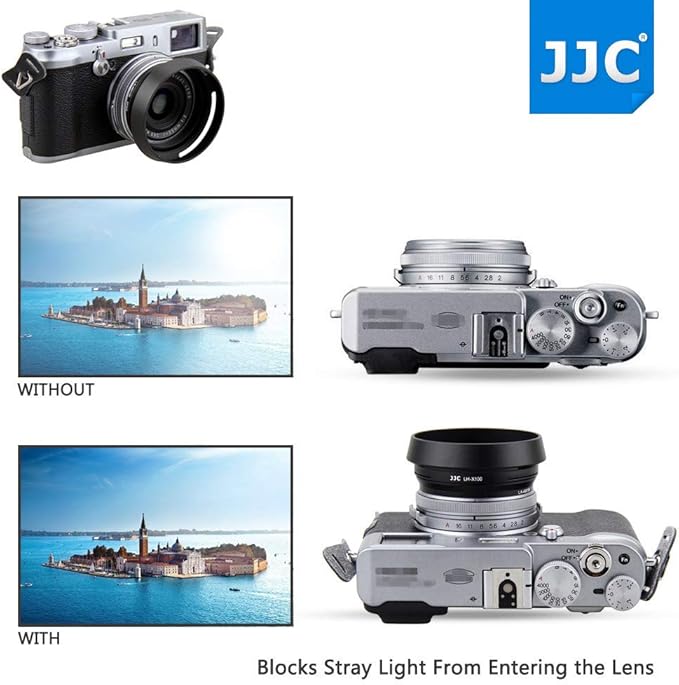 JJC Metal Lens Hood Shade Protector with 49mm Filter Adapter Ring for Fujifilm X100VI X100V X100F X100T X100S X100 X70 Replaces Fujifilm LH-X100 Lens Hood & AR-X100 Filter Adapter Ring/Black