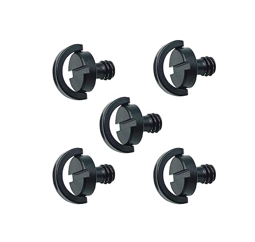 304 Stainless Steel D Shaft D-Ring 1/4" Mounting Screw 0.39"/10mm Shaft for Camera Tripod Monopod or Quick Release (QR) Plate -5 Pack(Black)