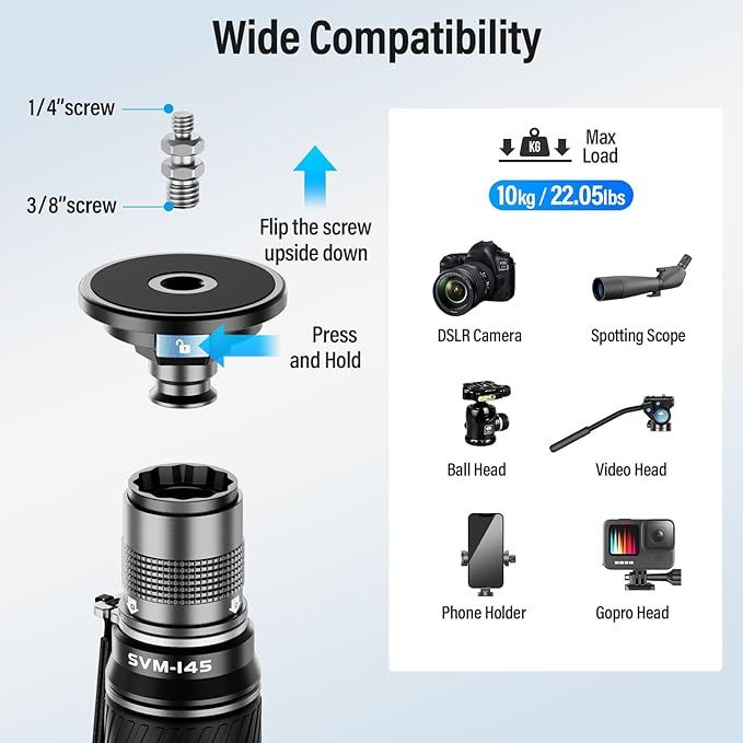 SIRUI SVM-145 Rapid Monopod with Feet, 57” Professional Carbon Fiber Camera Monopod, One-Step Rapid Height Adjustment, Modular 3 in 1, Max Load 22lbs
