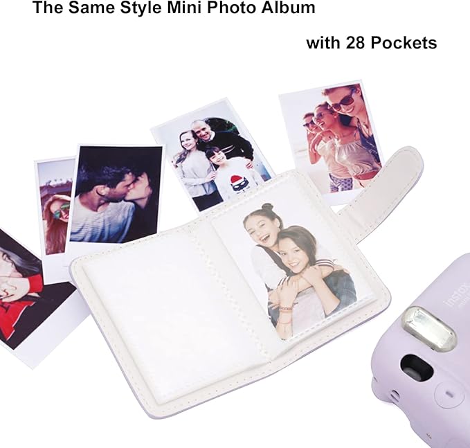 Frankmate Instant Camera Case Compatible with Fujifilm Instax Mini 11/9/8/8+ PU Leather Bag with Pocket and Adjustable Shoulder Strap Mini Photo Album (Purple)
