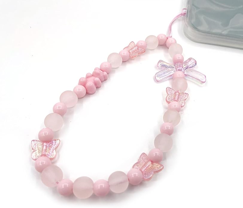 Pink Phone Charms Strap Y2k Kawaii Cute Butterfly Phone Charms Aesthetic Phone Case Accessories for Women (Pink)