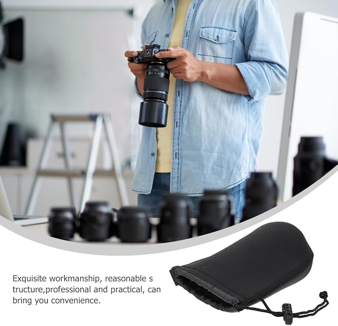 Neoprene Camera Lens Bag Pouch for Dslr Lenses 3.93X3.14X3.14 Inch Compact Protective Case Shockproof Thermal Insulation Drawstring Cover