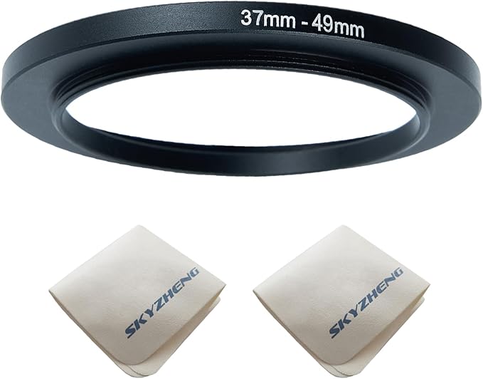 37mm Lens to 49mm Camera Lens Adapter 37mm to 49mm Step Up Ring Adapter Ring for All Brands of UV ND CPL, with Premium Lens Wiping Cloth 2 Pack (37mm-49mm)