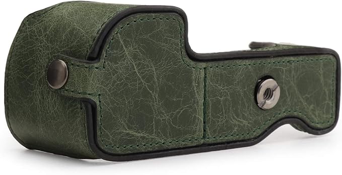 MegaGear MG1644 Ever Ready Genuine Leather Camera Half Case Compatible with Sony Alpha A6100, A6400 - Green