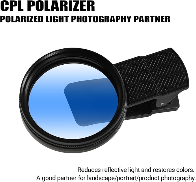 52mm CPL Filter Compatible with iPhone, Clip-on Filtro Polarizador para Celular, Reduced Reflection, Compatible with iPhone 16/15/14/13 Pro Max, Samsung Galaxy, Huawei