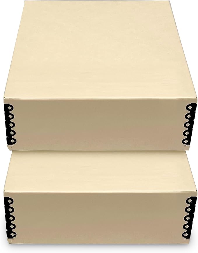 Golden State Art, Archival Storage Box, Acid-Free Drop Front Museum Box with Metal Edge for Storing Artwork Photos Documents Prints Arts and Crafts (Tan-8.5x11x3 Inches) Pack of 2